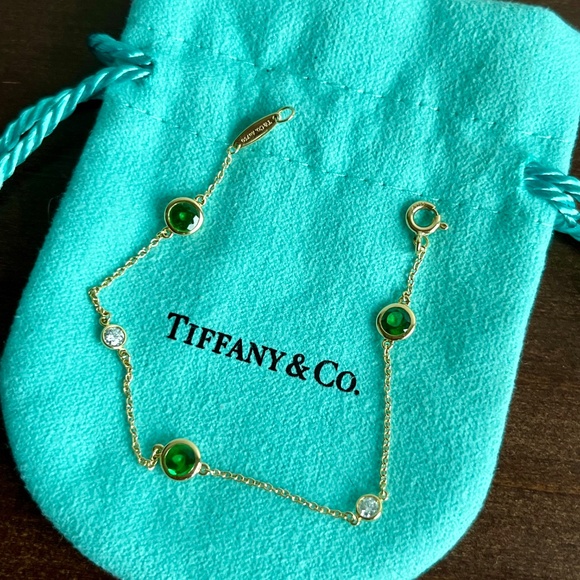 SOLD Tiffany & Co. Tsavorite Diamond Color by the Yard Bracelet 18k Yellow Gold - Picture 2 of 6